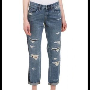 Blank NYC Stillwater Crop Tuxedo Stripe Girlfriend Distressed Jeans Size 28
